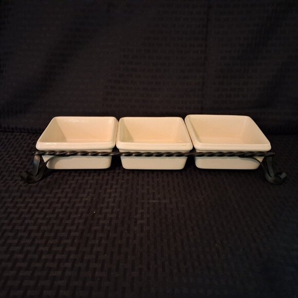 Southern Living at Home Galveston Server Tray Iron Caddy With 3 Removable Dishes - Picture 1 of 7